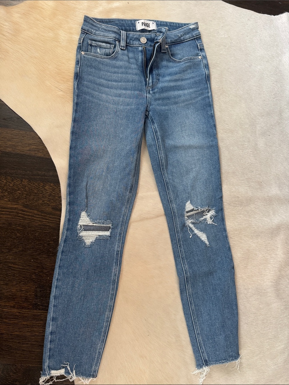 PAIGE Skinny Mid-Blue Distressed Jeans